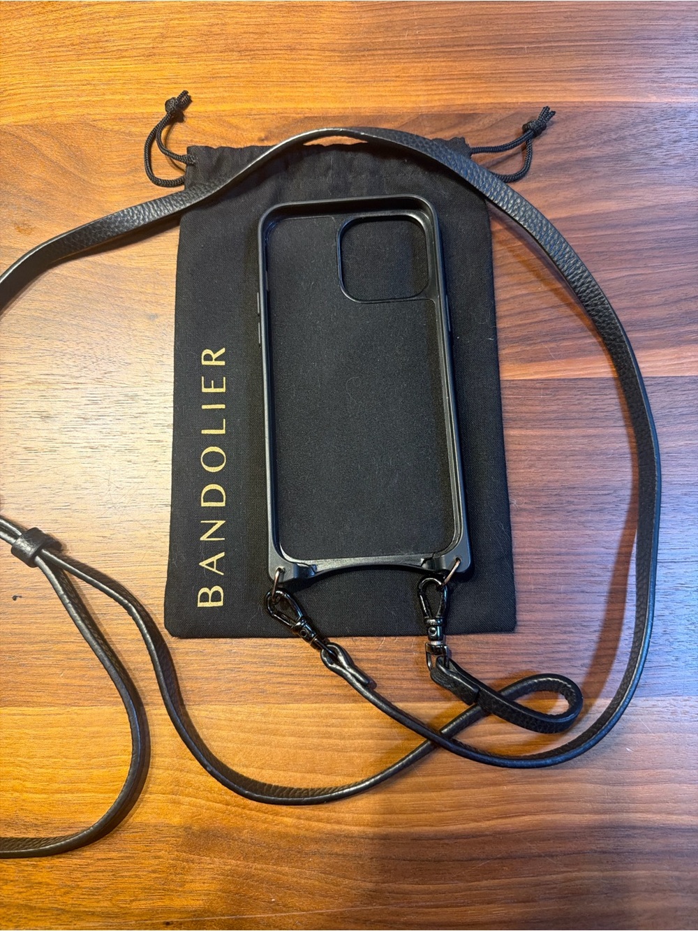 Bandolier Black Leather-Look Crossbody Phone Case with Strap